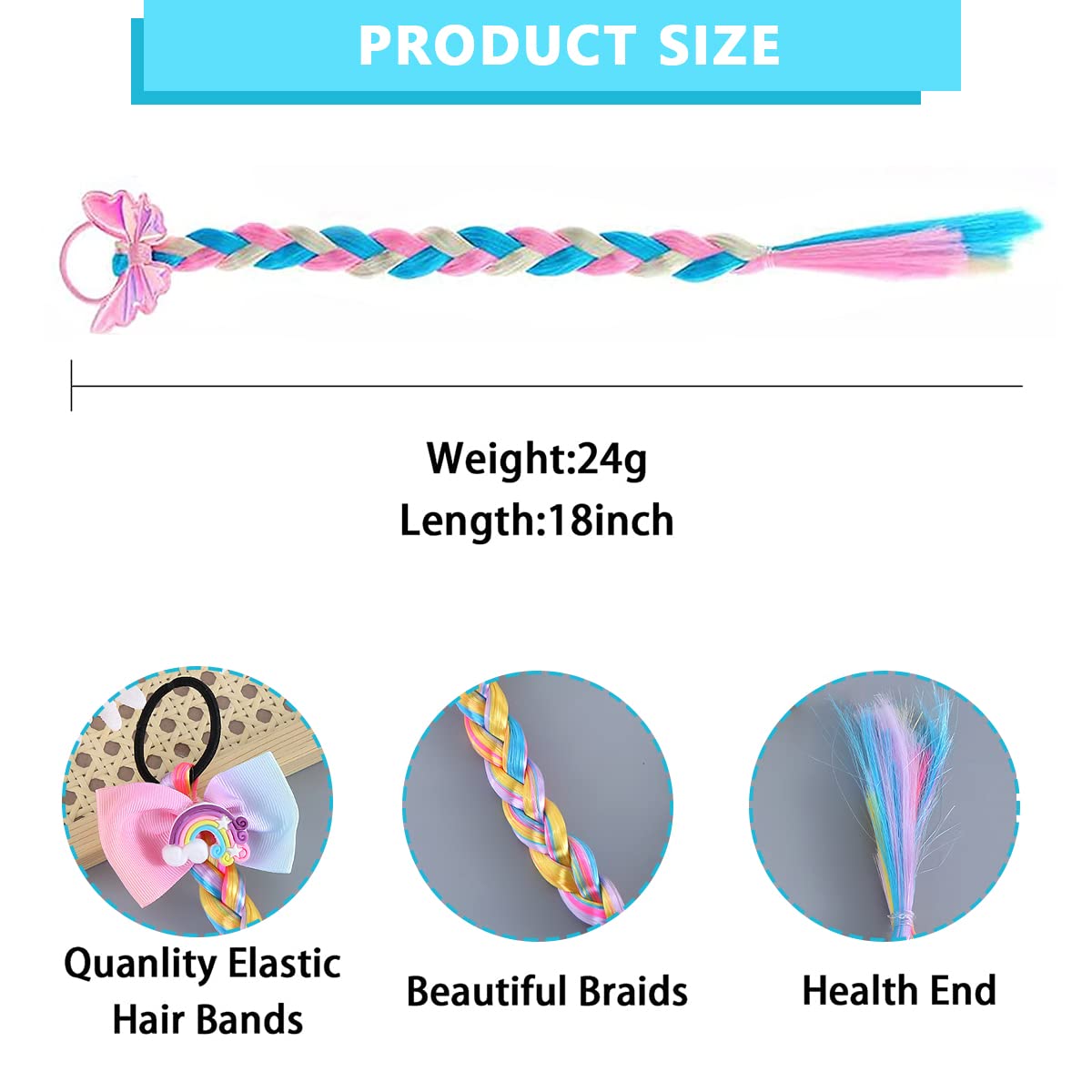 SANNIDHI 3pcs Colored Braids Ponytails Hair Extensions with Rubber Bands, Glitter Rainbow Braided Ponytails Extension Hairstyle Accessories Hairpieces for Girls Kids Party Highlights Cosplay SANNIDHI 3pcs Colored Braids Ponytails Hair Extensions with Rubber Bands, Glitter Rainbow Braided Ponytails Extension Hairstyle Accessories Hairpieces for Girls Kids Party Highlights Cosplay